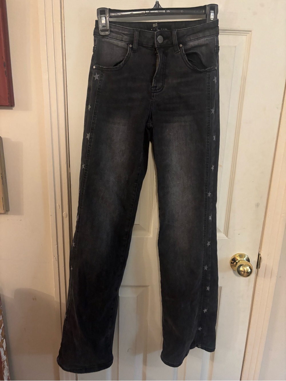 Women's Black Wide Leg Jeans with Side Star Trim